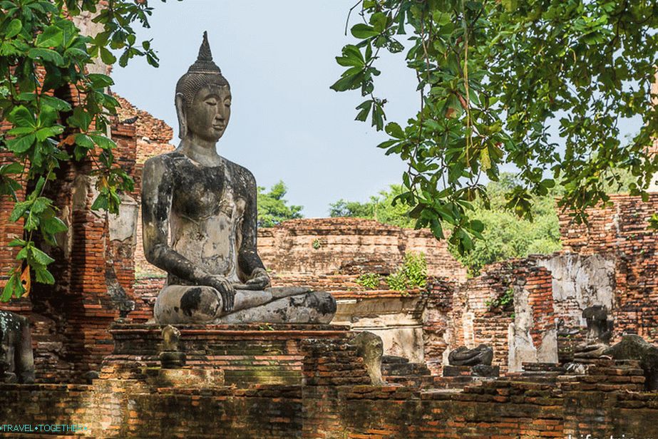 Buddha med ruševinami in drevesi