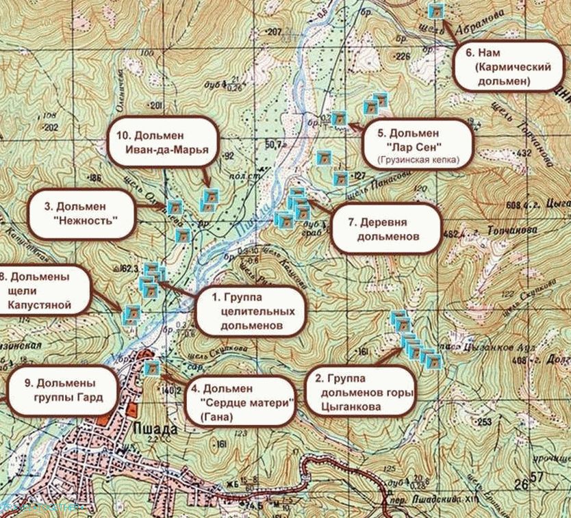 Dolmens of Gelendzhik in dolmens map