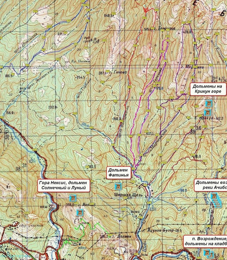 Dolmens of Gelendzhik in dolmens map