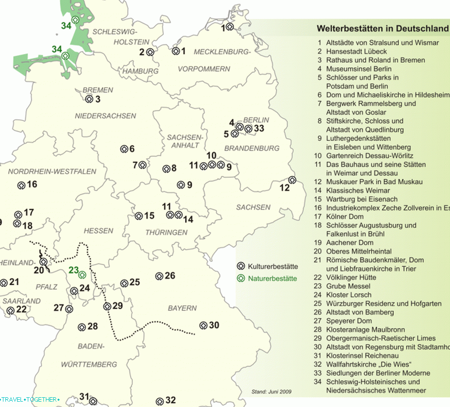 Zemljevid svetovne dediščine UNESCO v Nemčiji