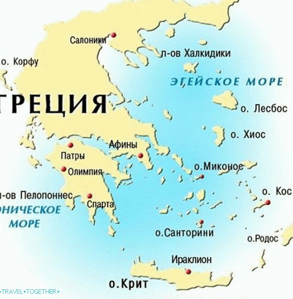 Zemljevid morij v Grčiji