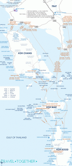 Zemljevid Ko Chang - Trajekti in otoki