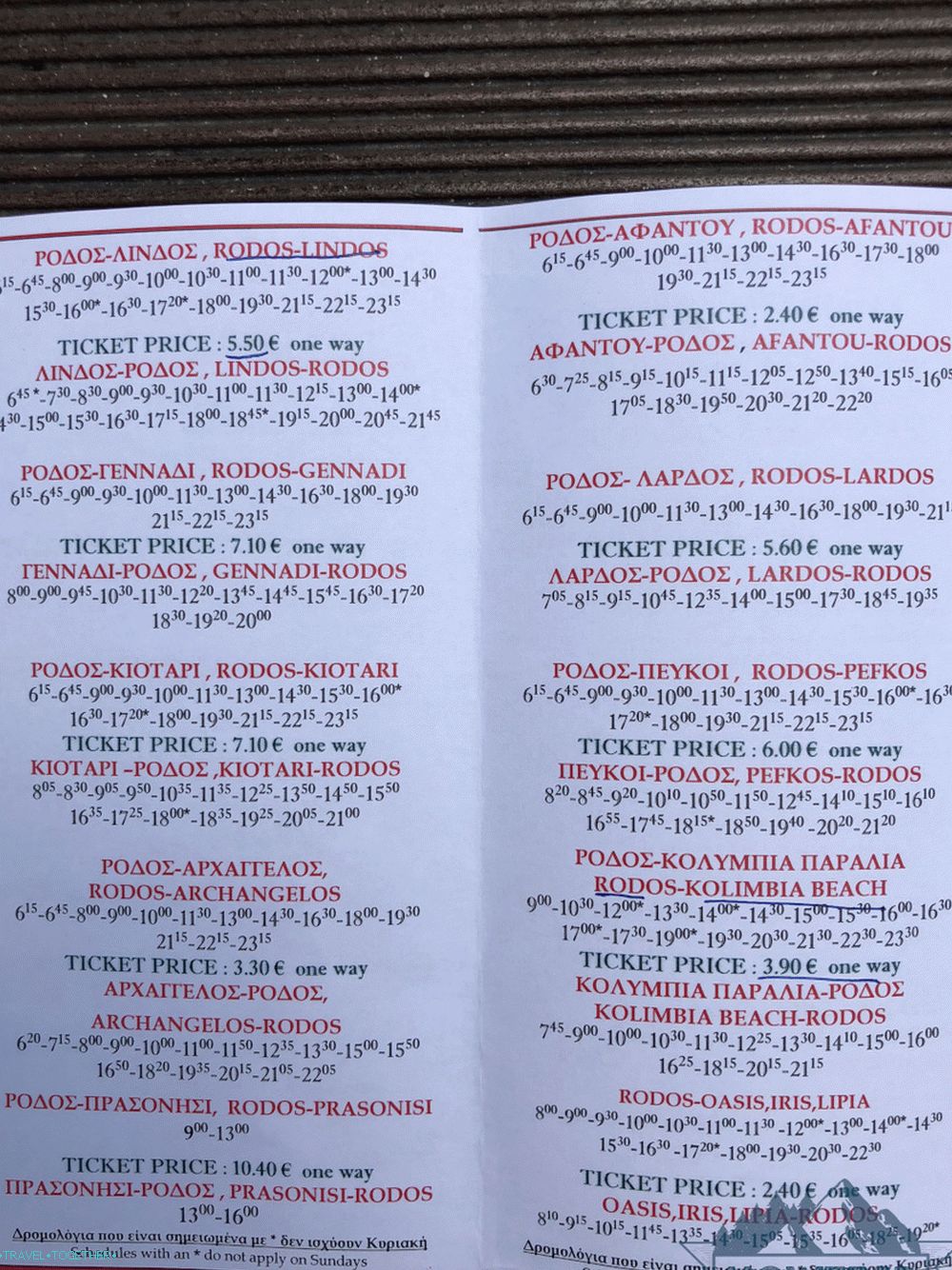 Vozni red avtobusov na Rodosu
