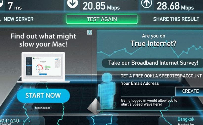Hitrost WiFi je dobra za Tajsko