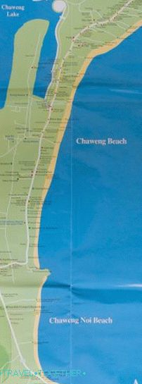 Zemljevid plaže Chaweng in Chaweng Noi