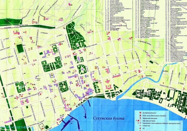 Zemljevid središča Sukhumija. Abhazija.